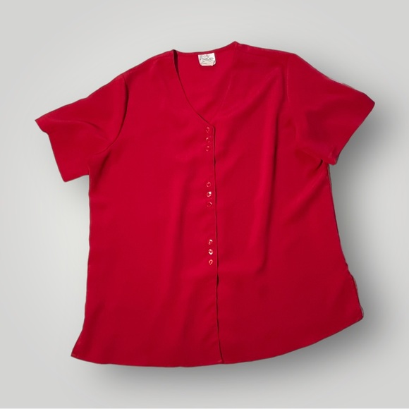 Vintage JR Bentley Red Button Down Short Sleeve Blouse Top - Picture 12 of 12